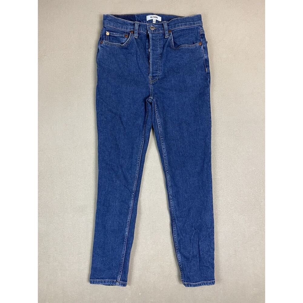RE/DONE Jeans Womens 28 Blue 90s High Rise Ankle Crop‎ Button Fly Stretch Denim